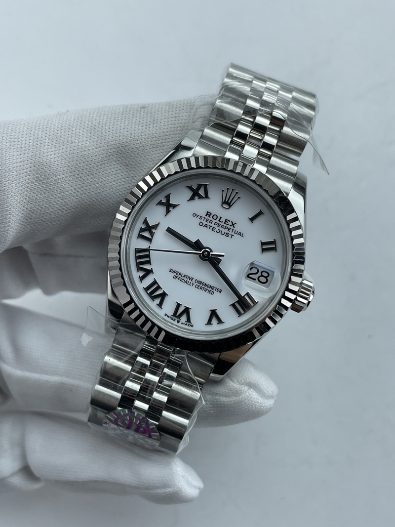 (준비완료/특급배송)NO.3695/롤렉스 데이저스트 31mm 여성용 시계 화이트 로만다이얼 플루티드 베젤 쥬빌레 밴드 (QP공장)